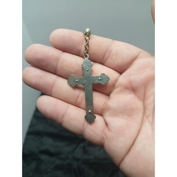 Vintage Ornate Two-Tone Crucifix Rosary Fragment Clear Crystal Beads - Picture 2 of 5